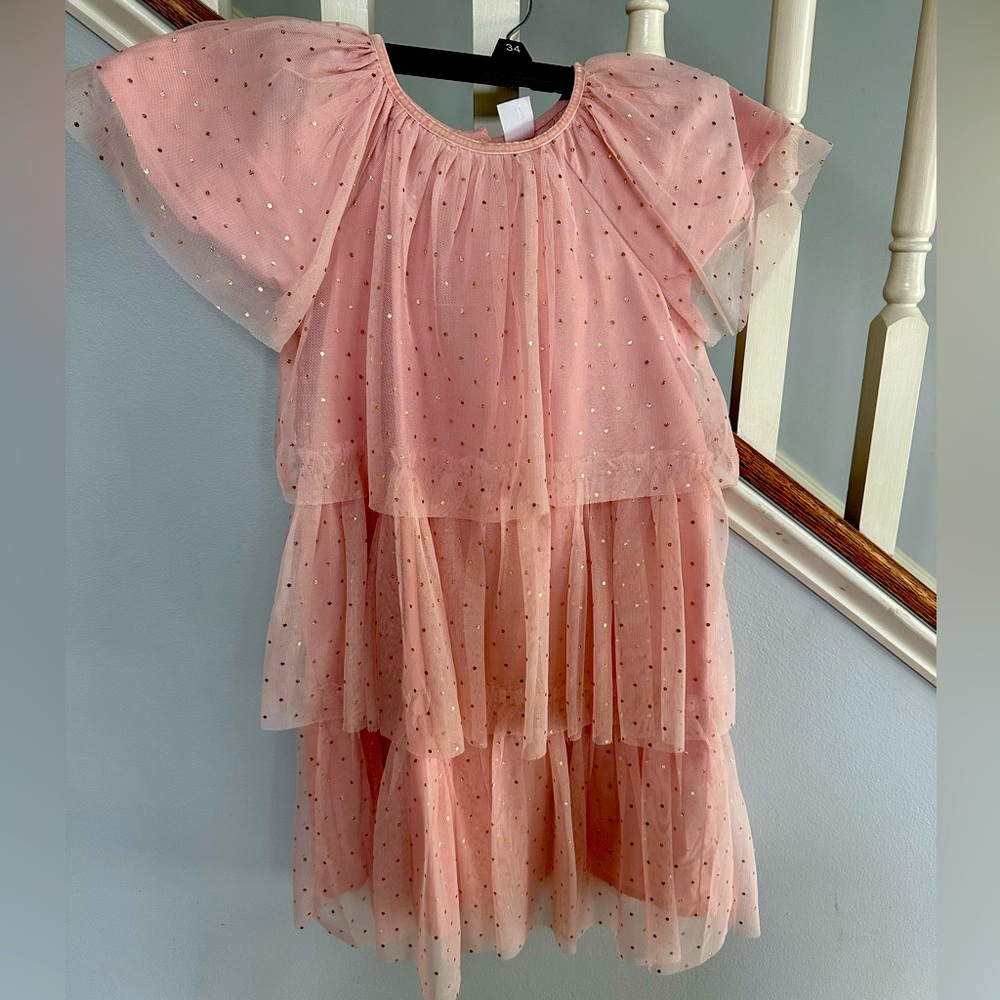 Girls GapKids pink tiered toile dress w/ stars. Party or new year’s dress.